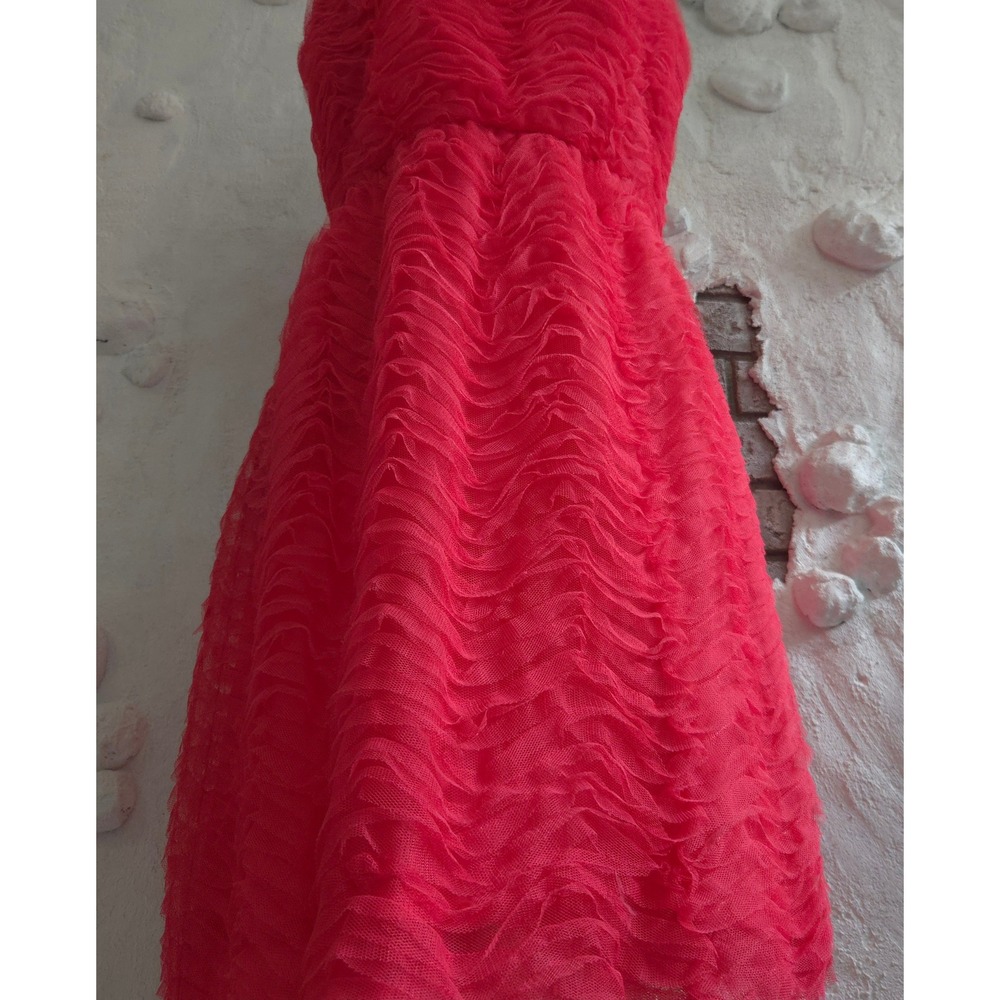 WTOO Coral Pink Strapless Ruffle Tulle Mini Dress Size 14 Prom Cocktail Barbie